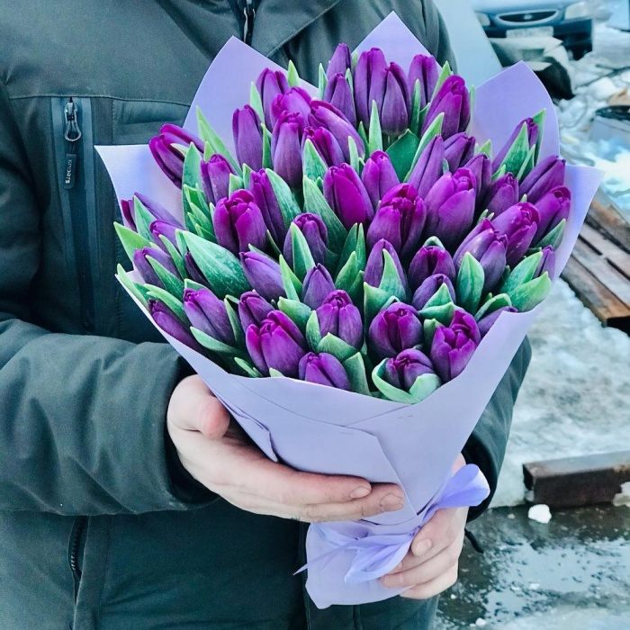 Букет из 51 фиолетового тюльпана, фото 5