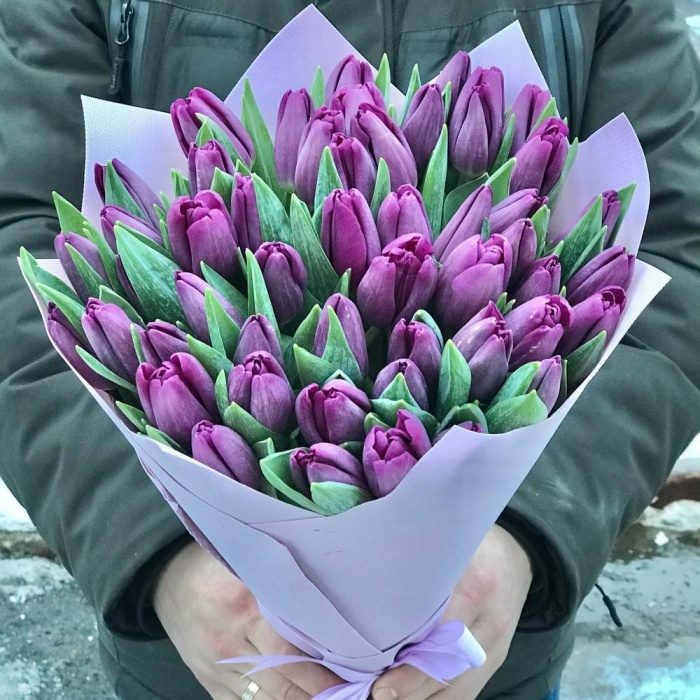 Букет из 51 фиолетового тюльпана, фото 3